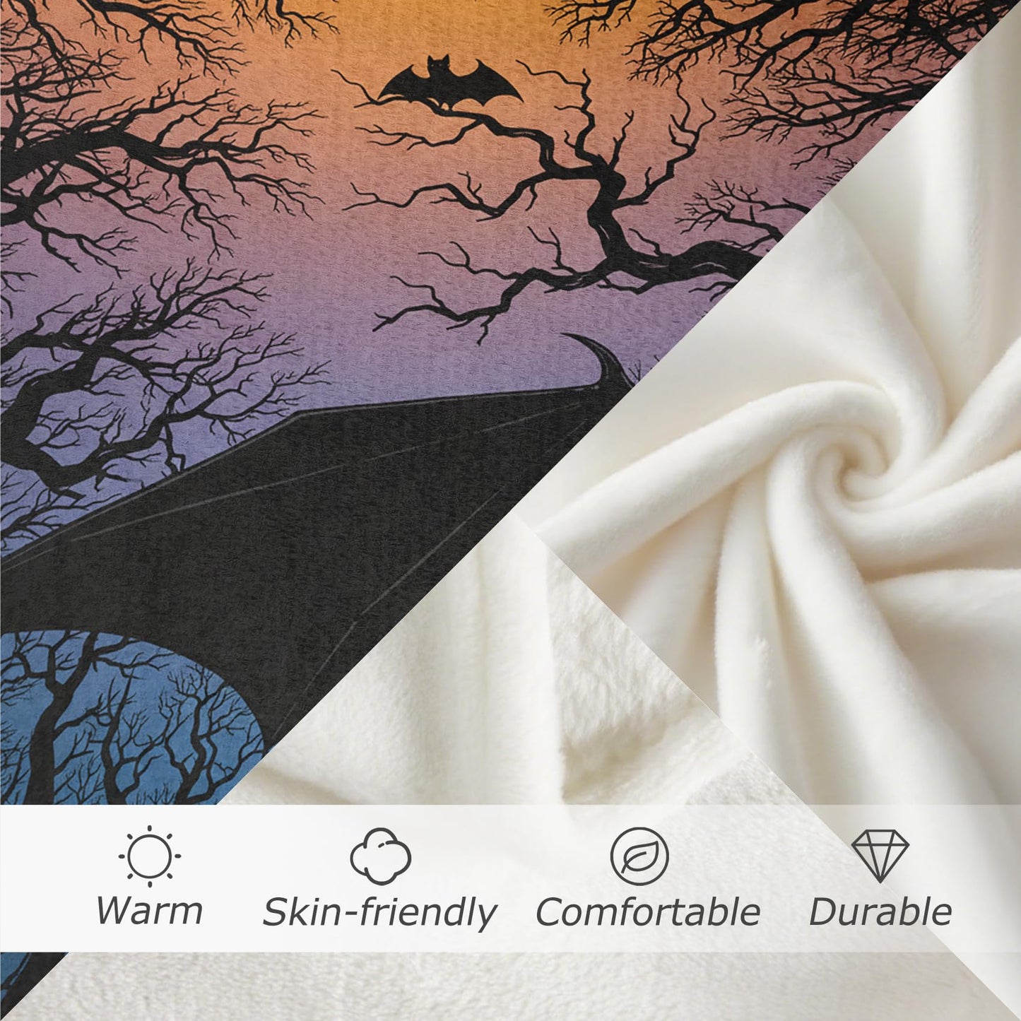 GEDAEUBA Bat Blanket Throw - Halloween Dead Tree Fleece Blanket Twin Size, Soft Cozy Blankets & Throws for Couch, Bed, and Sofa, 60x80 inches
