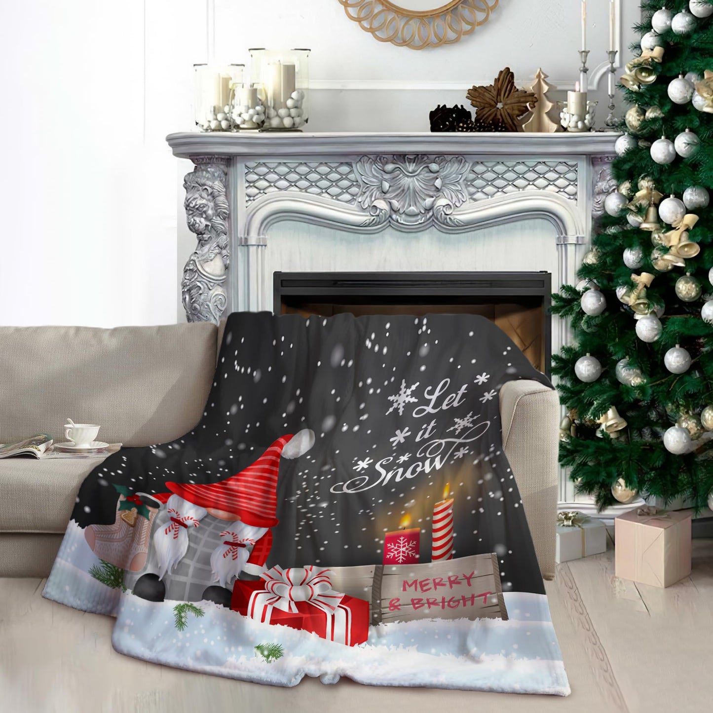 Christmas Gnome Throw Blanket, Merry Christmas Gnome Xmas Gifts Winter Snowflakess Flannel Blanket, Living Room/Bedroom/Sofa Couch Warm Soft Bed Blanket for Adults All Season 50X60 Inches