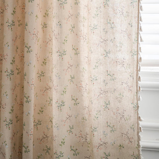 JOOJA Floral Boho Curtains 2 Panels Vintage Cottage Core Window Drapes for Living Room 84 Inches Long Floral Patterned Farmhouse Rod Pocket Semi-Blackout Cream Curtains with Tassels for Bedroom 59x84