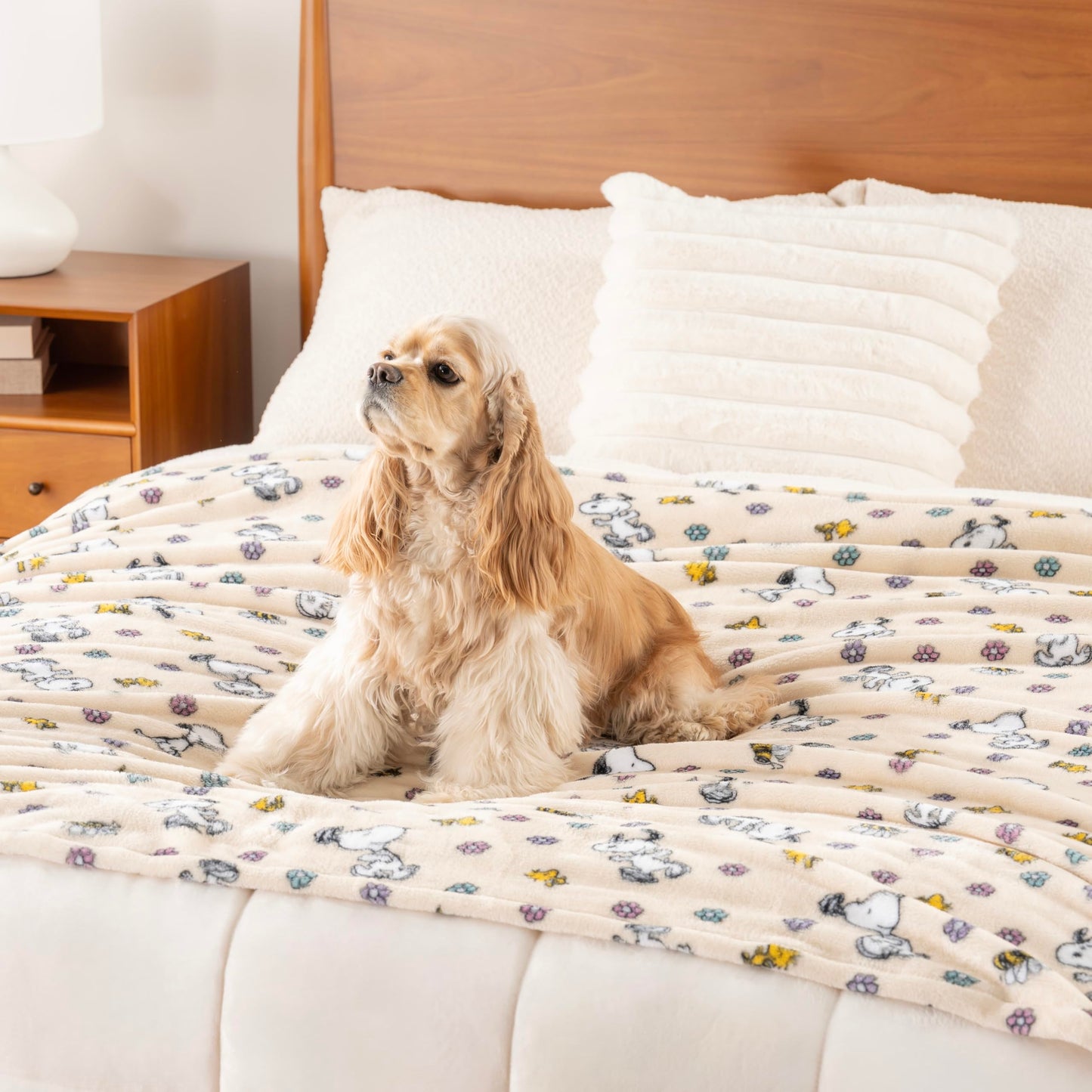Berkshire Blanket Peanuts® VelvetLoft® Cute Character Snoopy Plush Throw Blanket,Peanuts Woodstock Snoopy Spring Frolic Large Canvas,Throw 55 in x 70 in (Official Peanuts® Product)