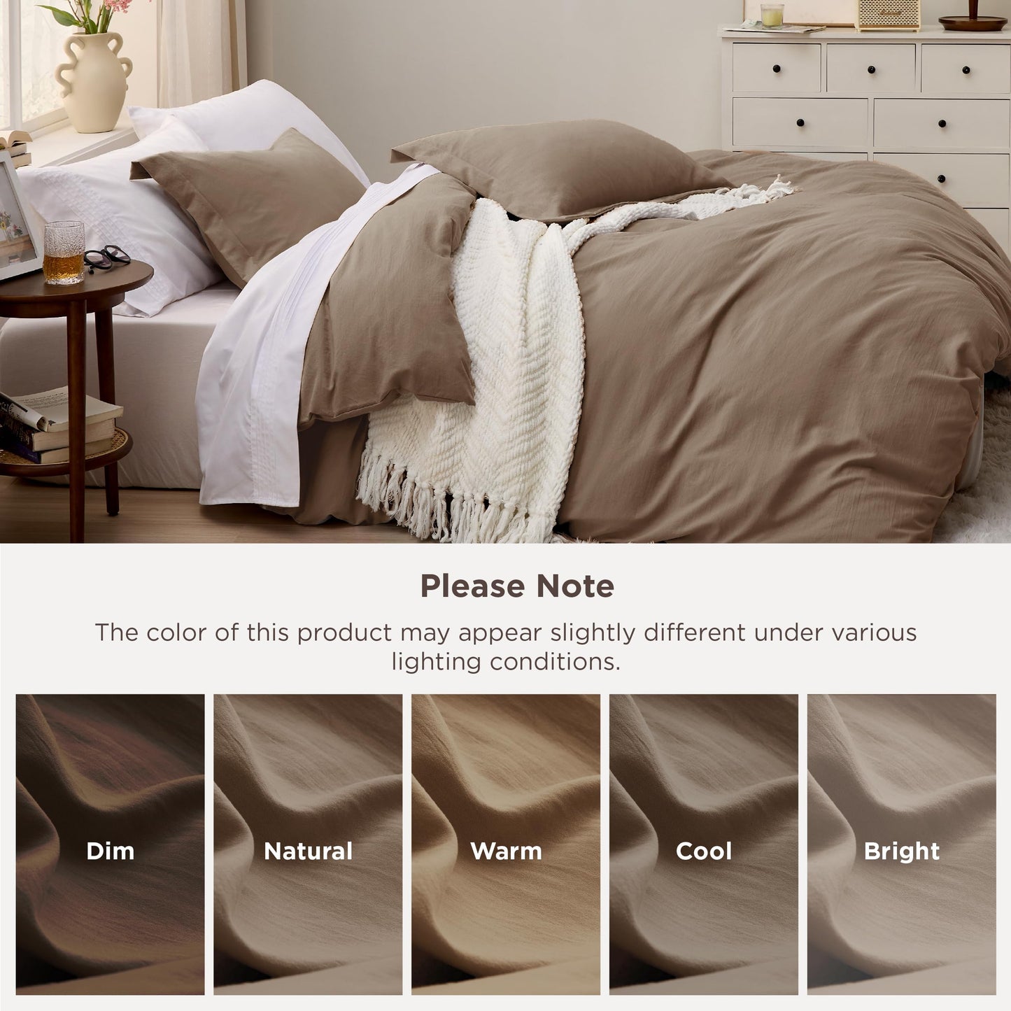 Bedsure Brown Duvet Cover Queen Size - 3 Pieces Prewashed Cotton-Like Polyester Extra Soft Bedding Set, Includes 1 Duvet Cover 90x90 Inches with Zipper Closure & 2 Pillow Shams, No Comforter