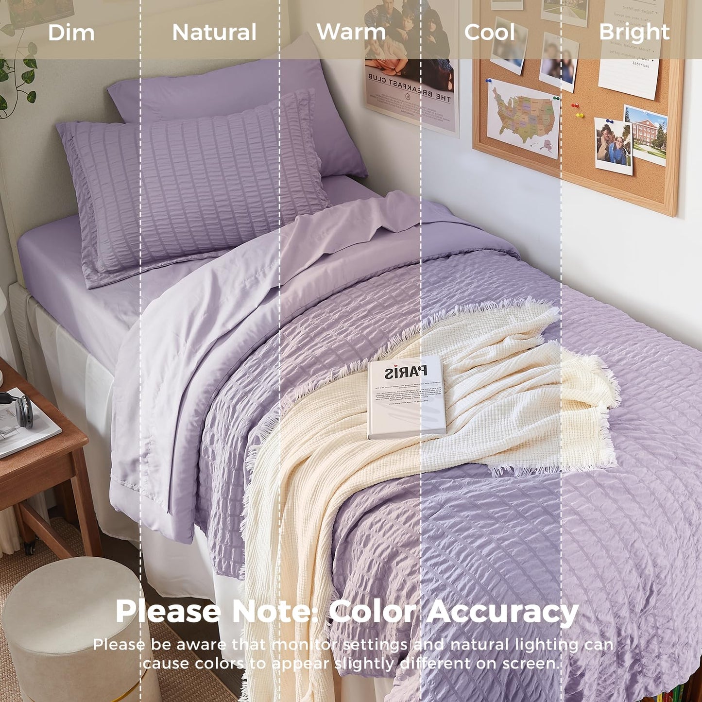 HYMOKEGE Lavender Twin Comforter Set Seersucker 5 Pieces, All Season Luxury Bed in a Bag for Bedroom, Bedding Set with Comforters, Sheets, Pillowcase & Shams