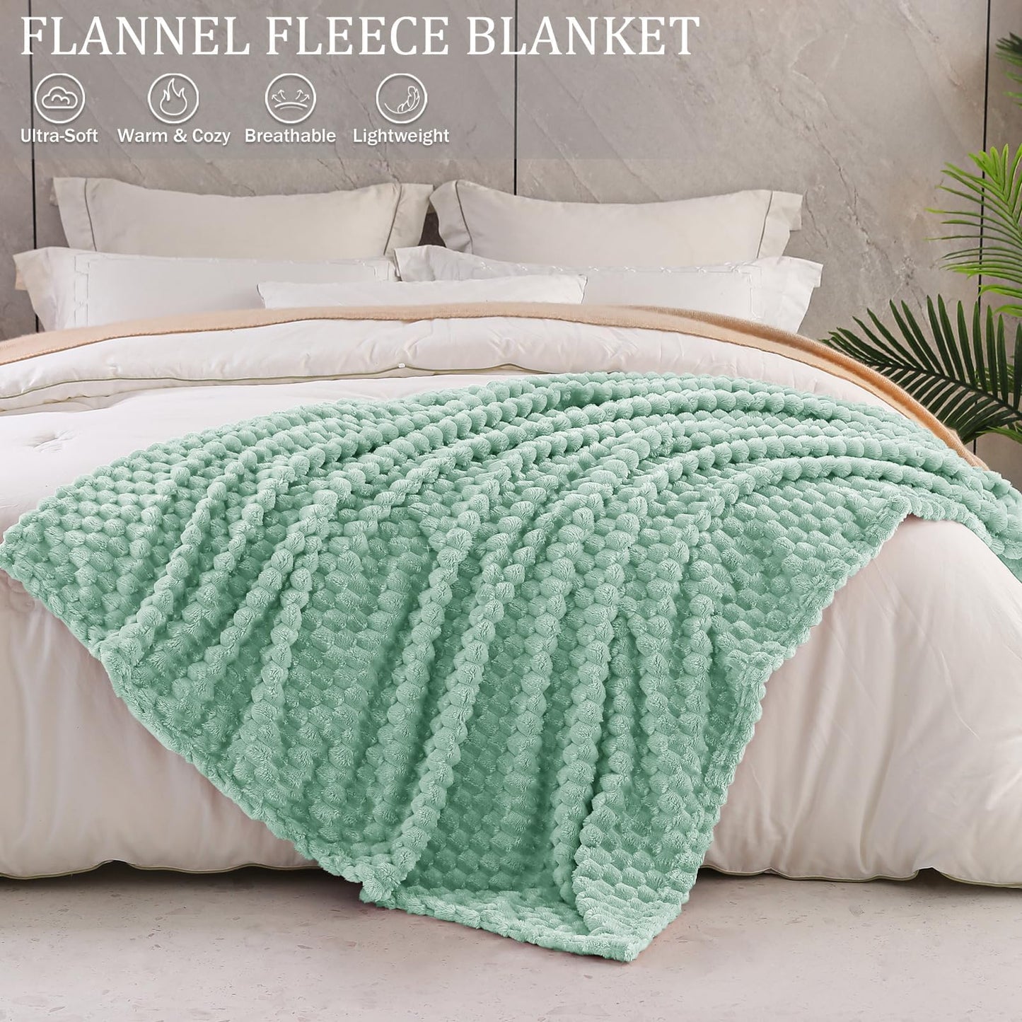 Exclusivo Mezcla Extra Large Fleece Throw Blanket for Couch, 50x70 Inches Stylish Jacquard Soft Throw Blanket, Fuzzy Cozy Lightweight for All Season, Sage Green