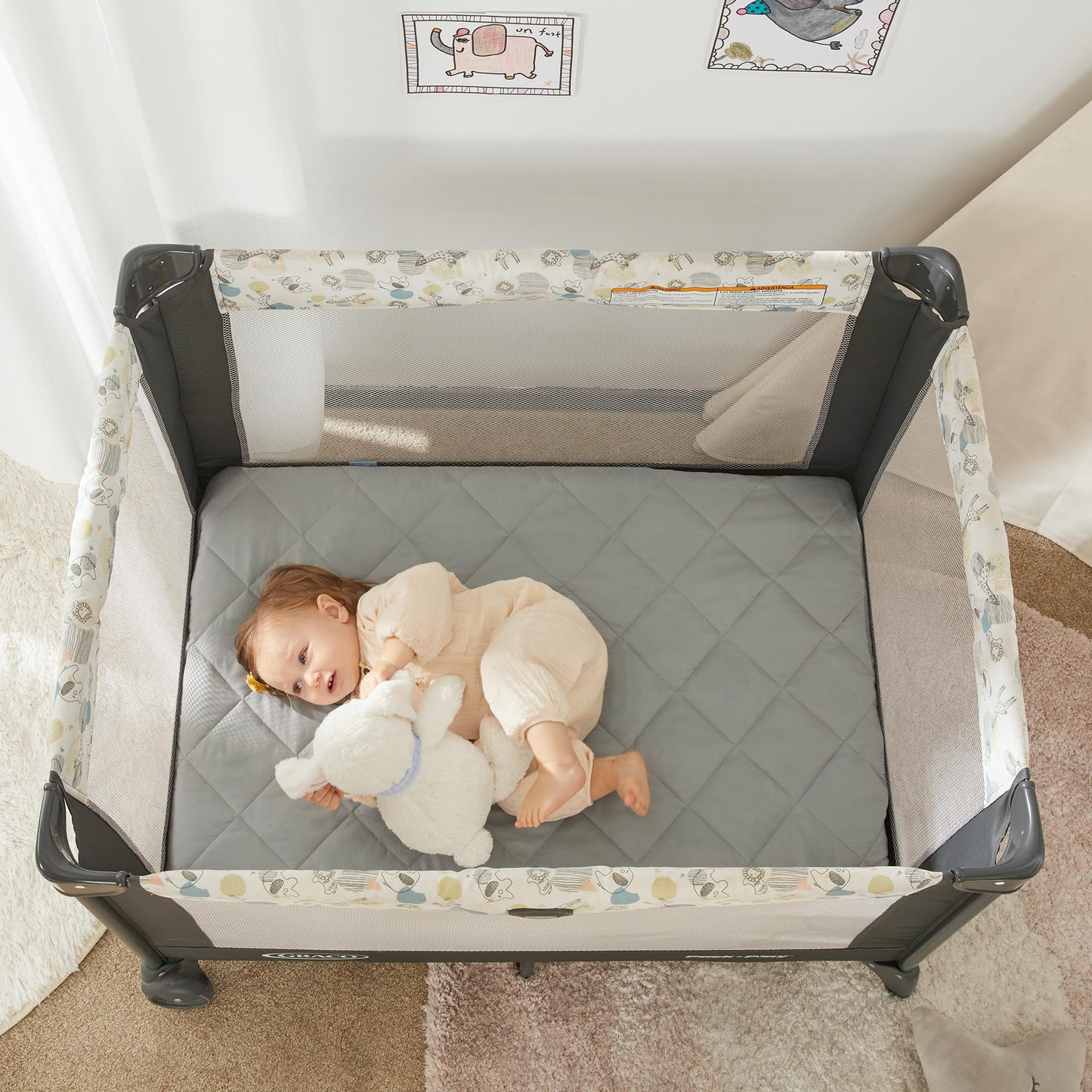 TILLYOU Pack and Play Sheet - Soft Quilted Crib Cover Pad, Toddlers Mattress Protector with 1''-3'' Deep Pocket, Thick Play Yard Playpen Sheets, Breathable Fluffy Crib Mattress Pad, 39"x27", Grey
