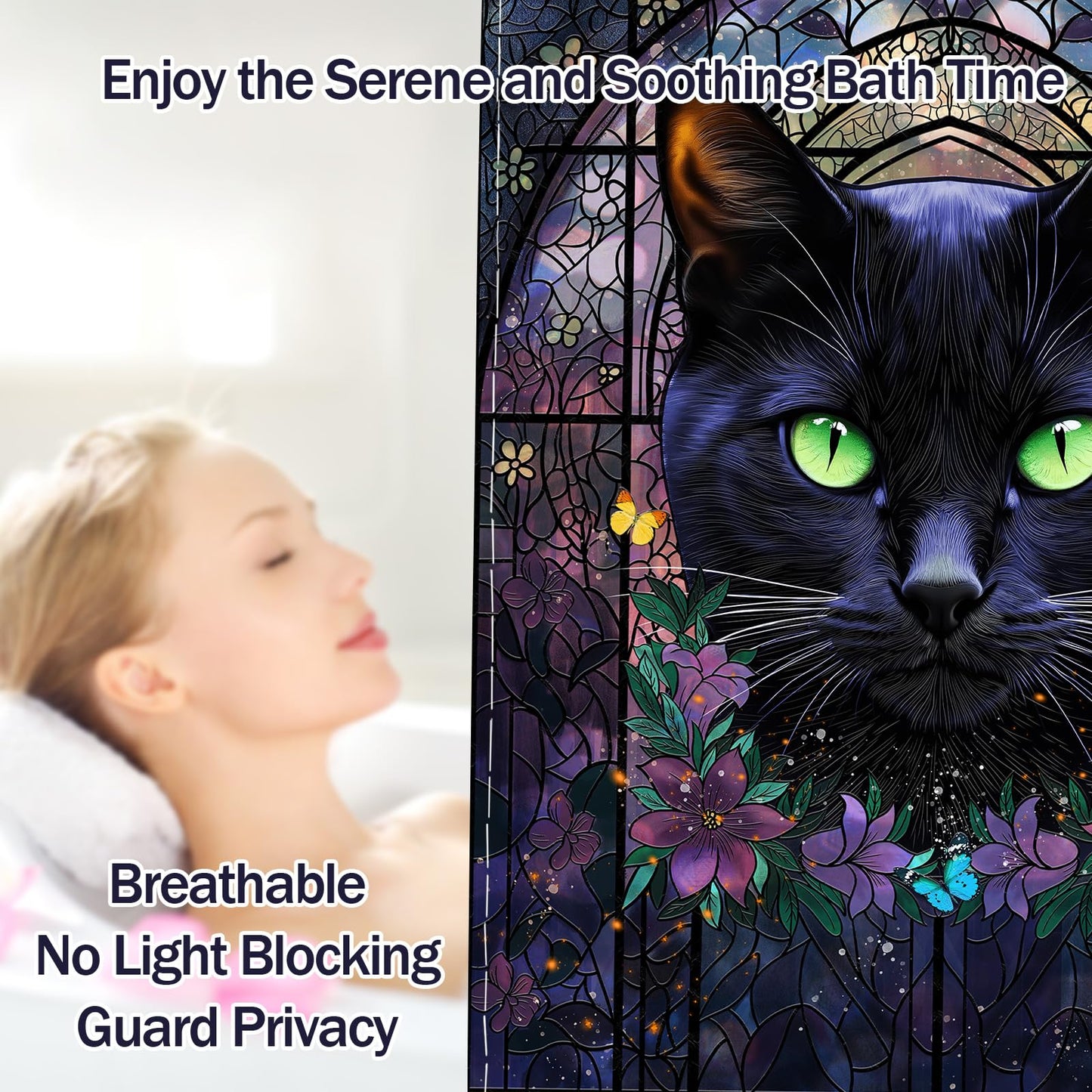 DLTAY Black Cat Witchy Shower Curtain, 70" W x 72" L