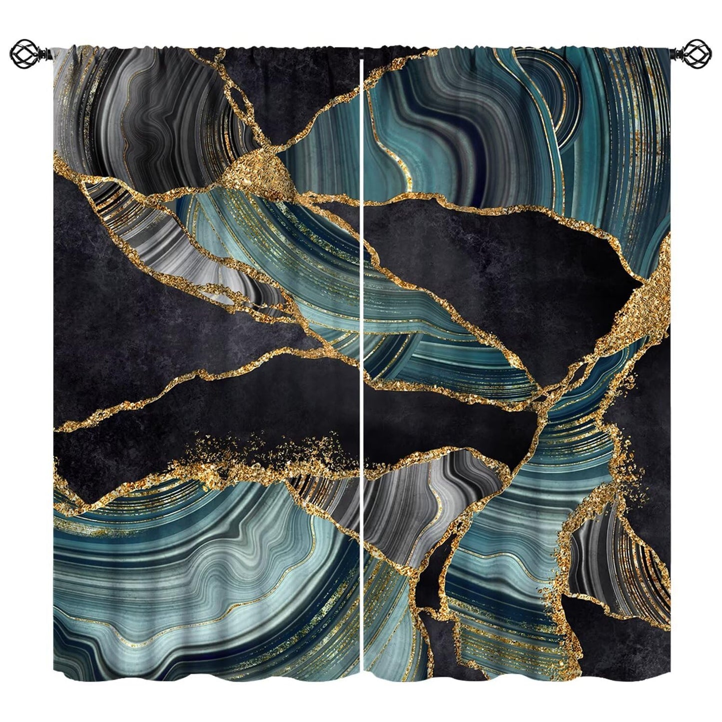 JADERYS Marble Blackout Curtains Modern Luxury Black Green Grey Abstract Texture Marble Art Print for Bedroom Living Room Bathroom Rod Pocket Decoration Window Drapes 2 Panels W21xL45in