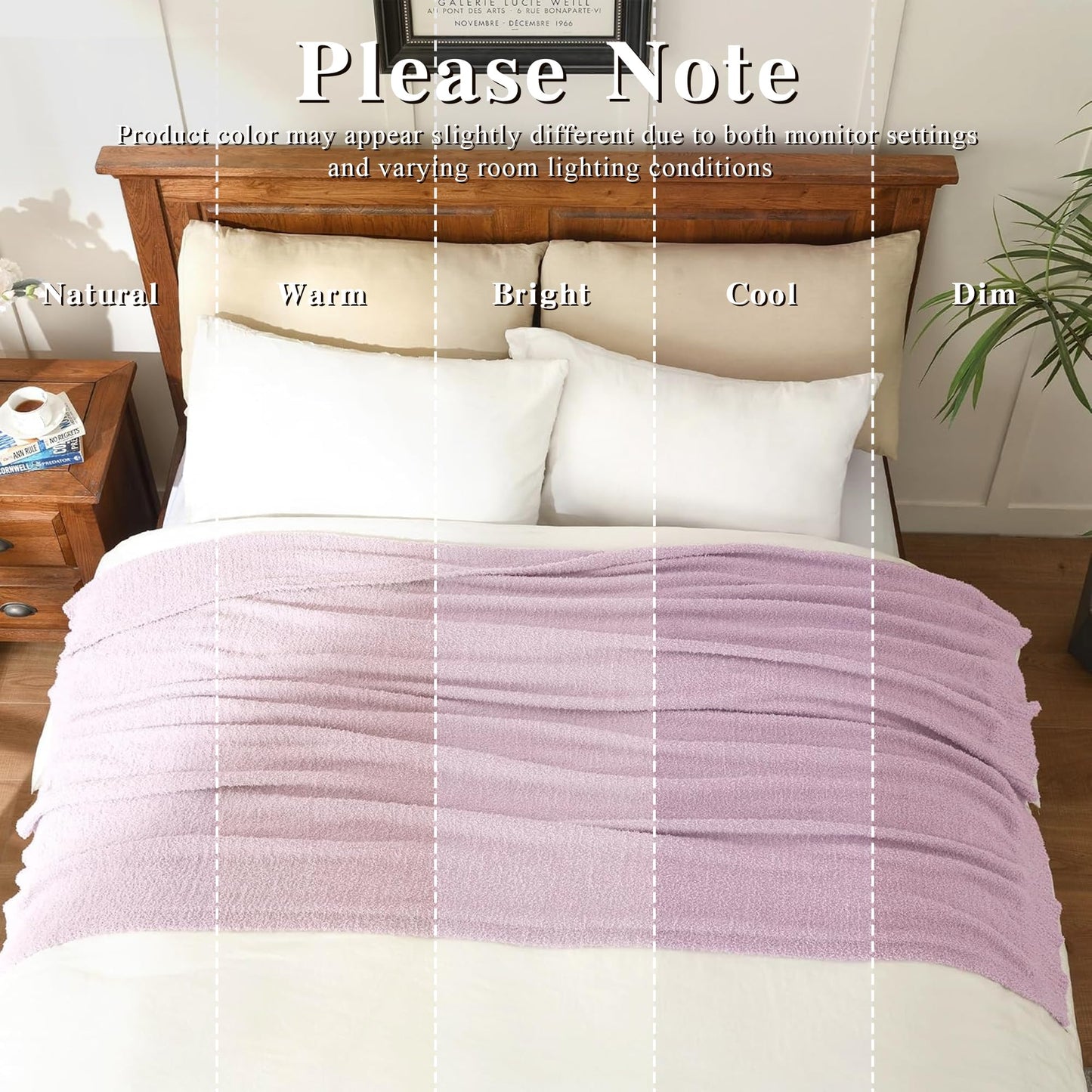 JOOJA Light Purple Throw Blanket, Soft Fluffy Fuzzy Knit Blanket for Couch Bed Sofa, Cozy Plush Warm Blanket for Bedroom Living Room, Spring Home Decor, 50x60 Inches