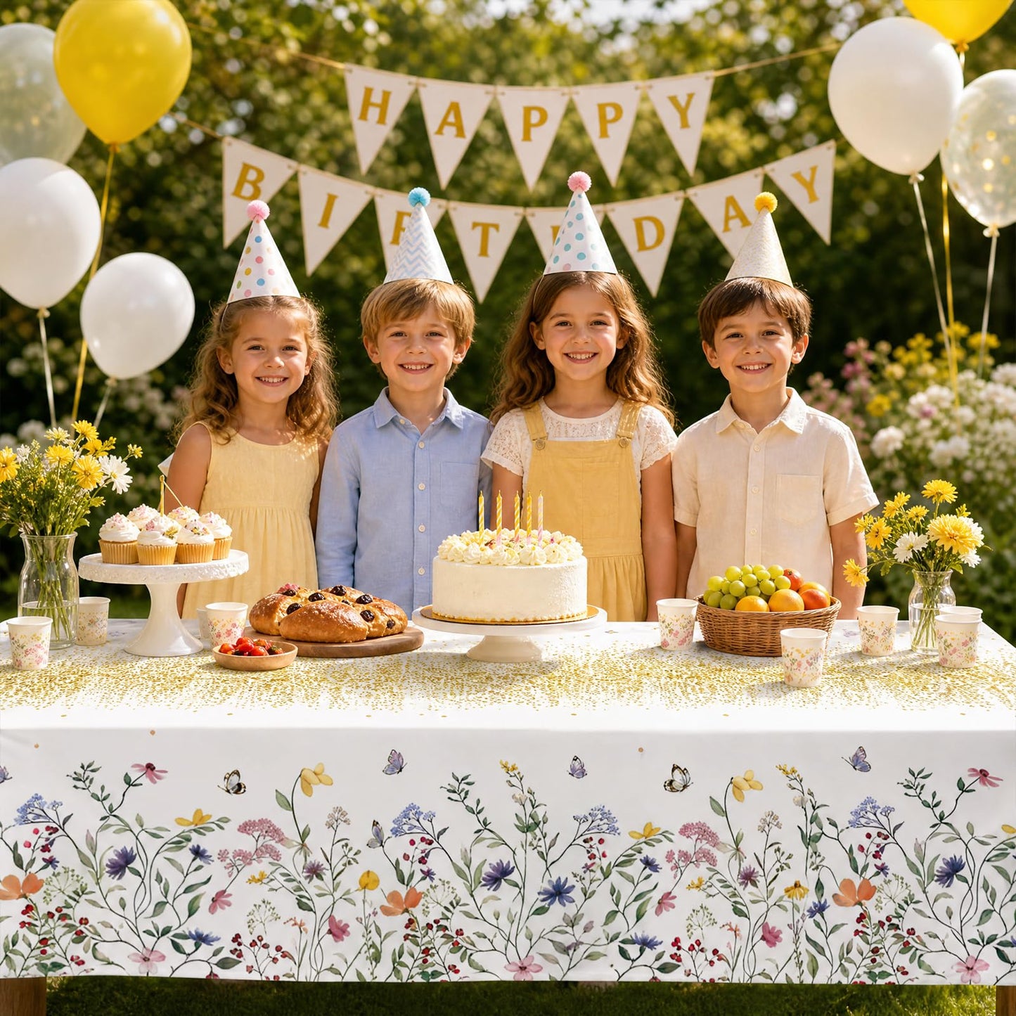 Floral Tablecloth 2 Pack Wildflower Tea Party Disposable Table Cover