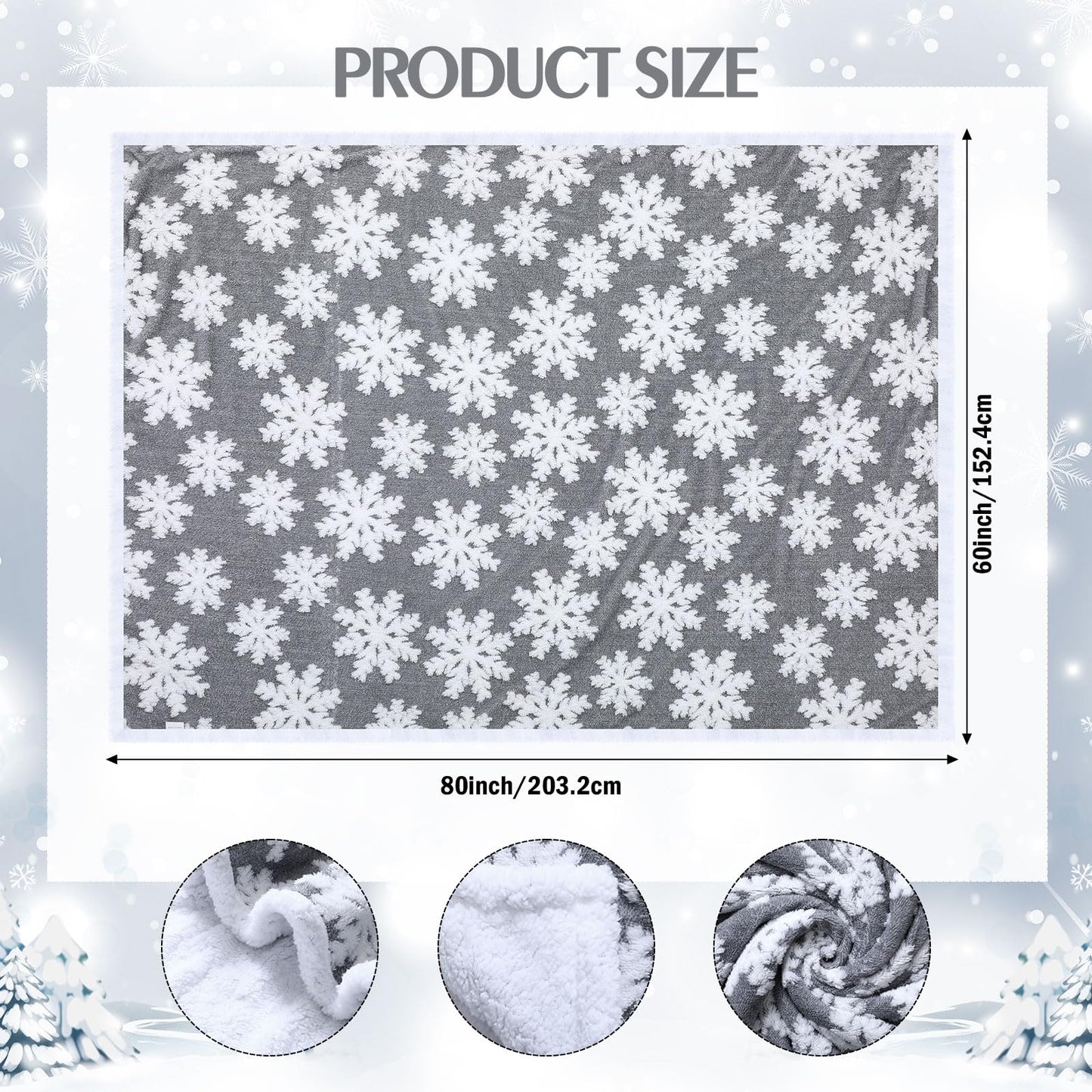 WovWeave Snowflakes Sherpa Throw Blanket - 80x60 Inches Winter Christmas Warm Fuzzy Fluffy Cozy Soft Thick Plush Fleece for Bed Couch Sofa