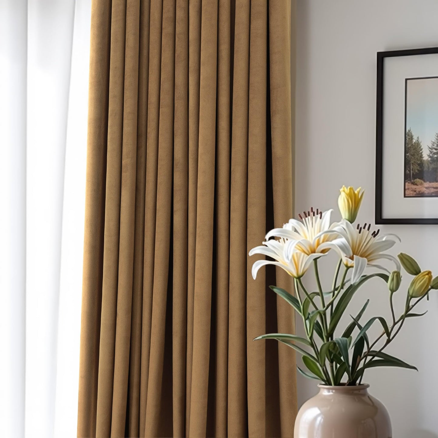 Velvet Curtains 84 Inch Length 2 Panels Set Gold Brown Light Blocking Thermal Insulated Room Darkening Window Drapes Soft Luxury Curtain for Living Room Bedroom Back Tab Pleated Pocket 7ft Long Golden