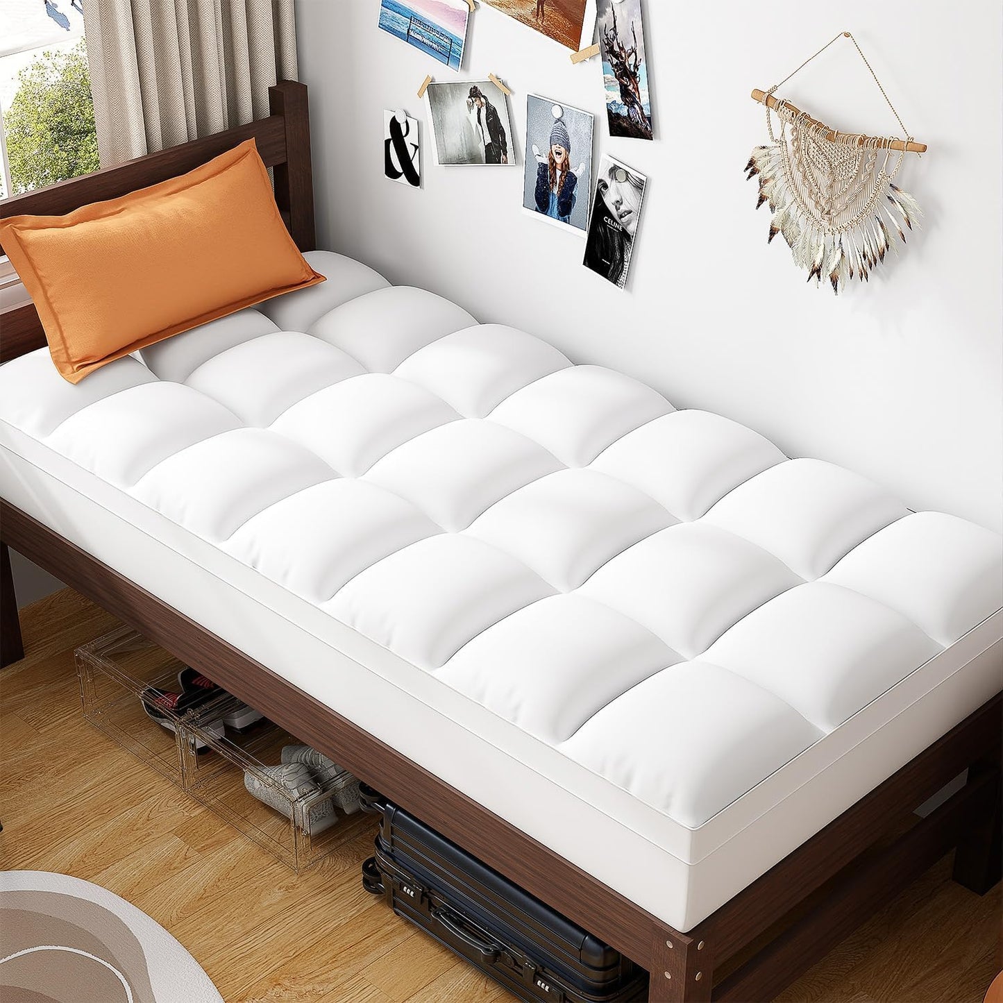 ABENE Twin Size Mattress Topper for Back Pain Relief, Extra Thick Mattress Pad Pillowtop, Soft Plush Mattress Cover Bed Topper with Deep Pocket, Overfilled Down Alternative Filling, White