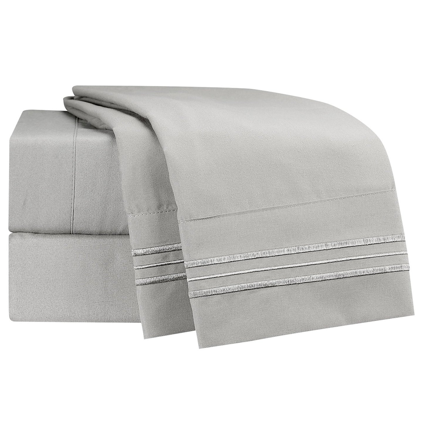 Clara Clark Bed Sheets, Premier 1800 Series 4 Piece Bed Sheet Set, Deep Pocket, Wrinkle, Fade, Stain Resistant, Luxury Soft Bedding Sheets & Pillowcases, Queen, Silver Gray