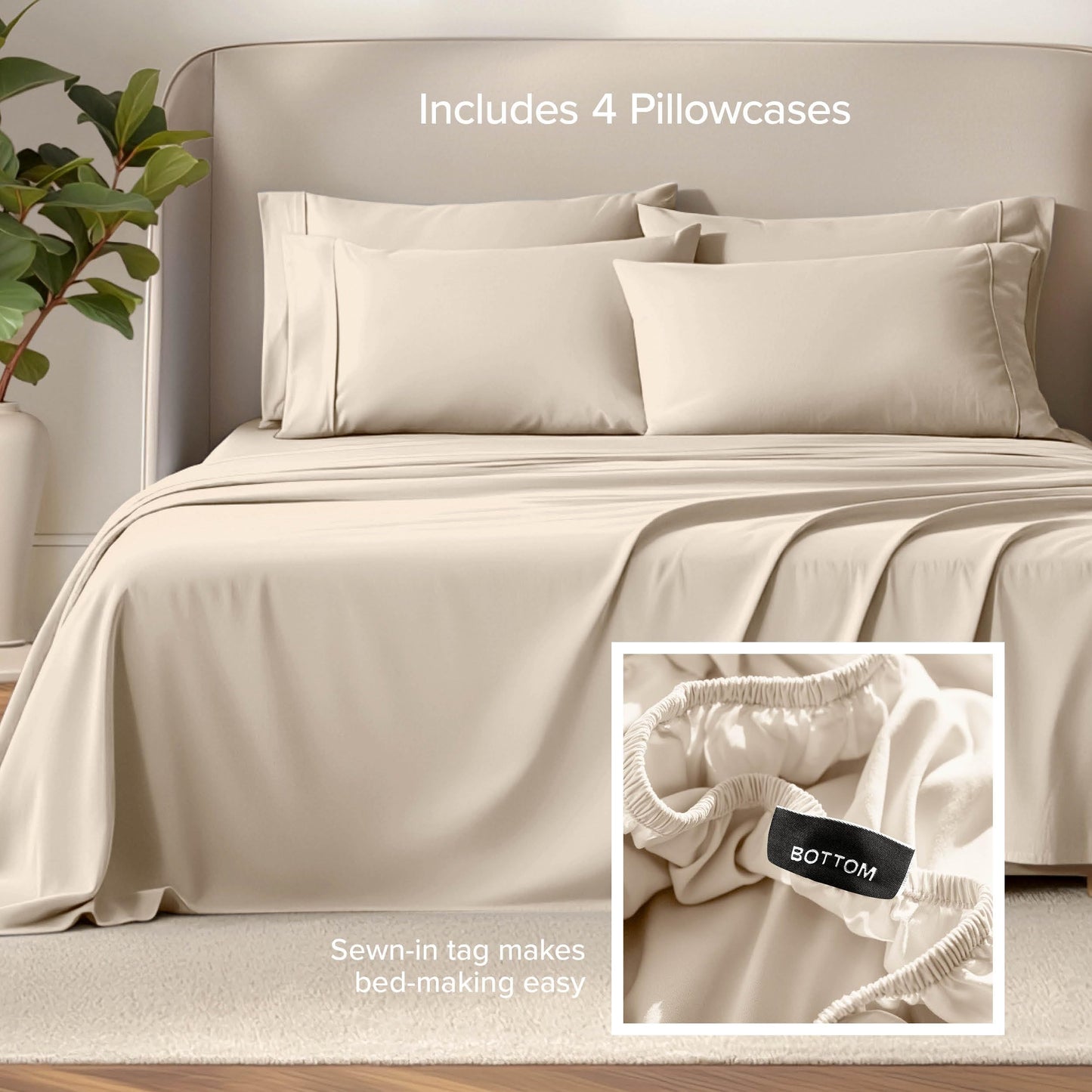Bare Home Hotel Luxury Full Sheet Set, Extra Soft - 6 Piece Set - Deep Pockets - Easy Fit - Cooling & Breathable - Wrinkle, Fade, Stain Resistant - Includes 4 Pillowcases (Full, Sand)