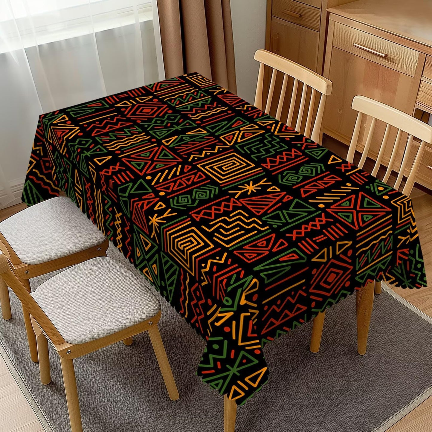 JIANKESEN African Tribal Tablecloth Rectangle Geometric Totems Ethnic Tribal Clash Traditional Table Cloth Wrinkle Resistant Table Cover for Kitchen Dining Party Decorations 54 x 72 Inch