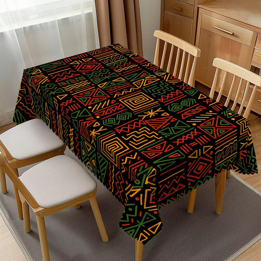 JIANKESEN African Tribal Tablecloth Rectangle Geometric Totems Ethnic Tribal Clash Traditional Table Cloth Wrinkle Resistant Table Cover for Kitchen Dining Party Decorations 54 x 72 Inch
