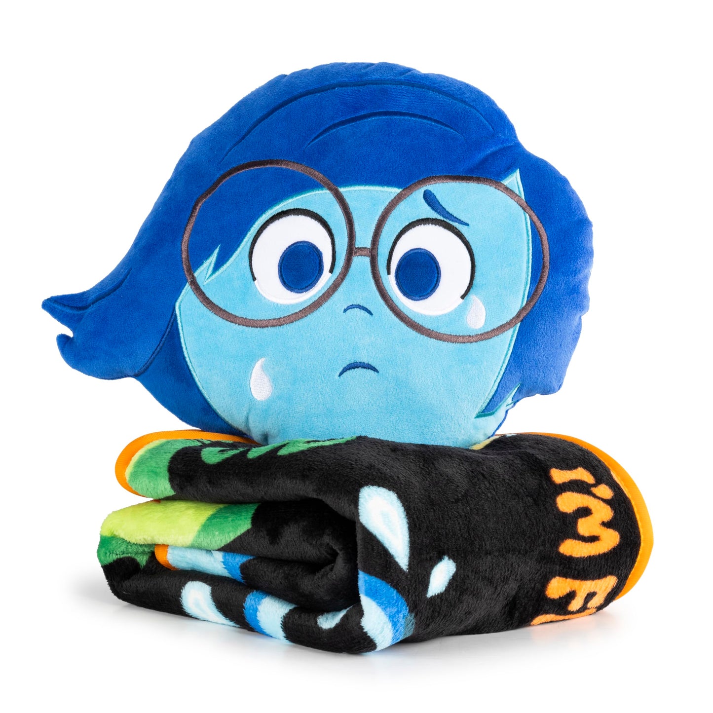 Jay Franco Disney Pixar Inside Out Sadness Nogginz Set - 40 x 50 Inch Lightweight Travel Throw Blanket & Pillow - Kids Super Soft 2 Piece Bedding Set
