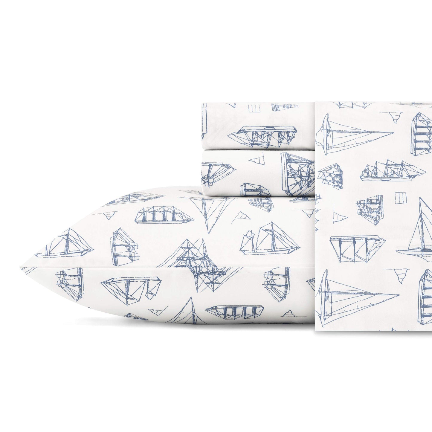 Nautica – Full Size Sheet Set, Crisp Cotton Percale Bedding with Matching Pillowcases, Lightweight & Breathable Bed Sheets, Deep Pocket, College Dorm Room Essentials (Whitewood Sail Blue)