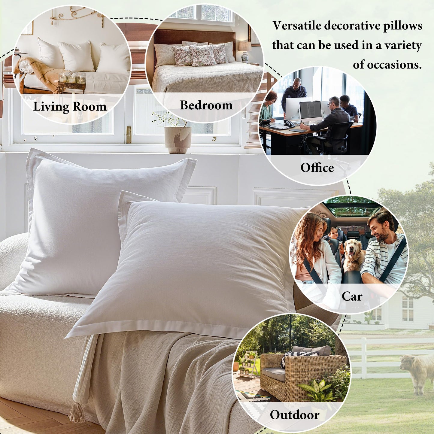 Simple&Opulence Linen Euro Sham Covers Set of 2, 26x26 Decorative Cotton Flax Blend Throw Pillow Cover Farmhouse Pillow Shams for Chair Couch Sofa Bedroom Living Room Home Decor, White