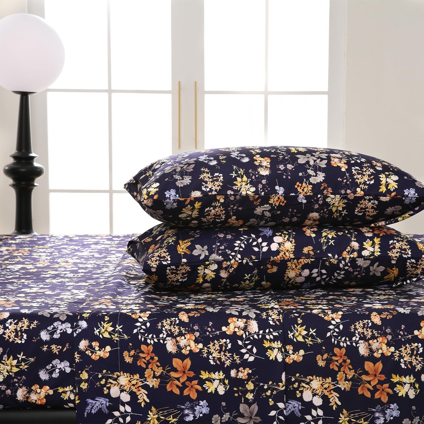 CozySmile 4 Pieces King Sheet Set Floral, Boho Sheets Soft Microfiber Deep Pocket, Floral Sheets (King, Tranquil Night Bloom)