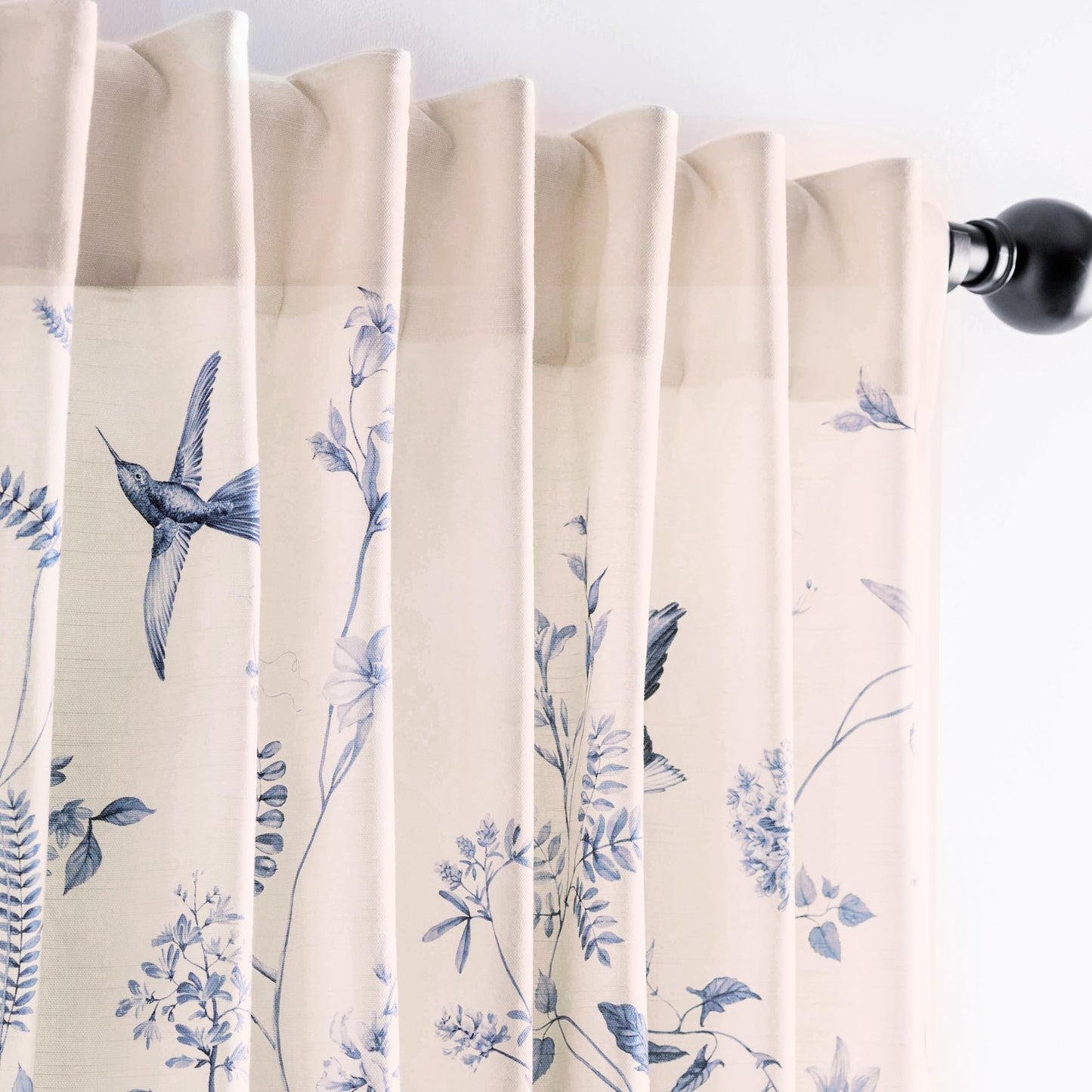 Maison d' Hermine Curtains for Living Room 100% Cotton 96 inch Length One Panel Light Filtering Curtains for Windows with Rod and Loop Pockets Spring Summer (Neo Ipomee - Beige, 50" W x 96" L)