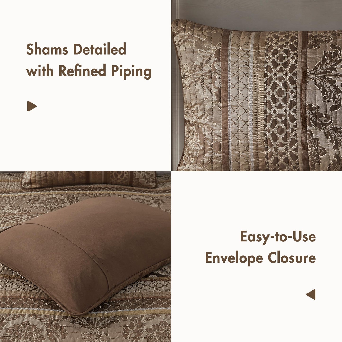 Madison Park Quilt Traditional Damask Design All Season, Lightweight Coverlet Bedspread Bedding Set, Matching Shams, Pillows, King/Cal King(104"x94"), Bellagio, Jacquard Brown/Gold 6 Piece (MP13-369)