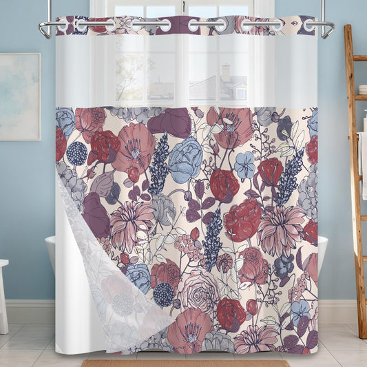 NAEMBCU No Hook Shower Curtain with Snap-in Liner 71x74 Inch