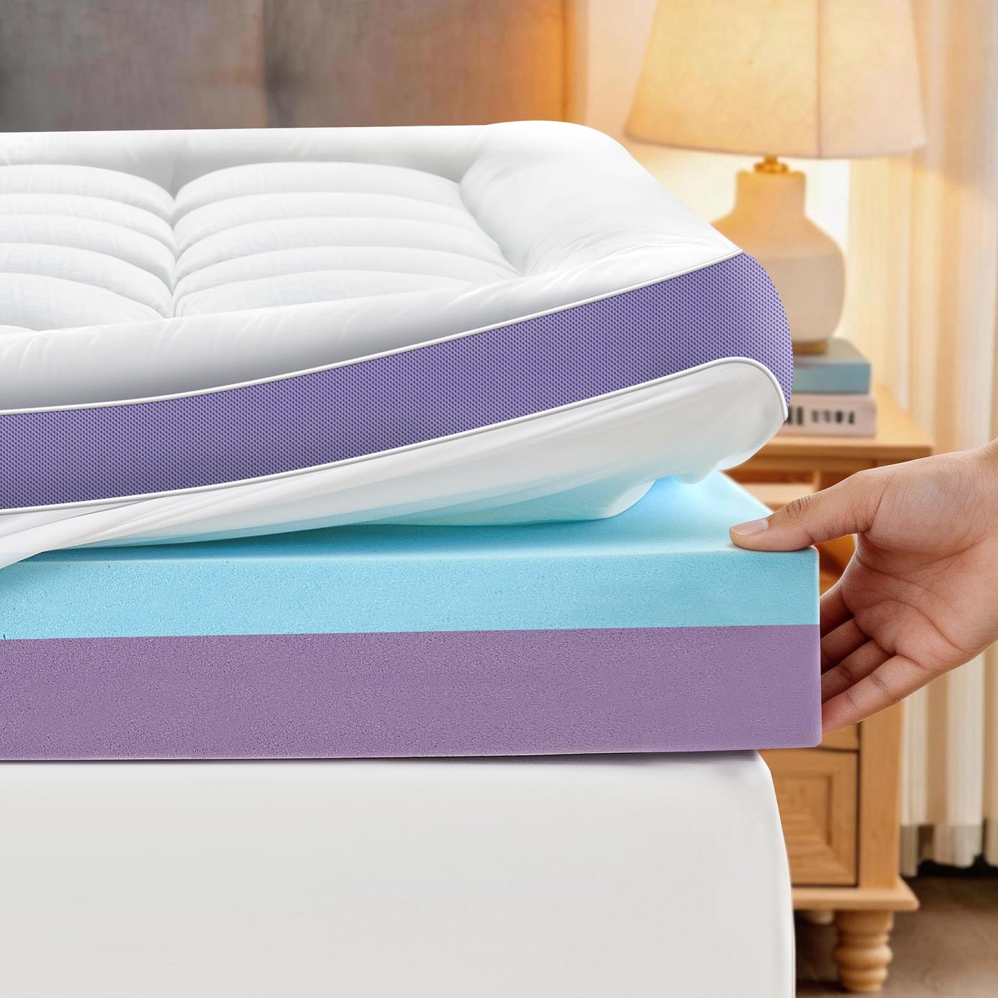 SurChic 5 Inch Dual Layer Memory Foam Queen Mattress Topper - 2'' Pillow Top Mattress Pad for Back Pain and 2'' Support Foam & 1'' Cooling Gel Memory Foam, Extra Thick Medium Support Bed Topper
