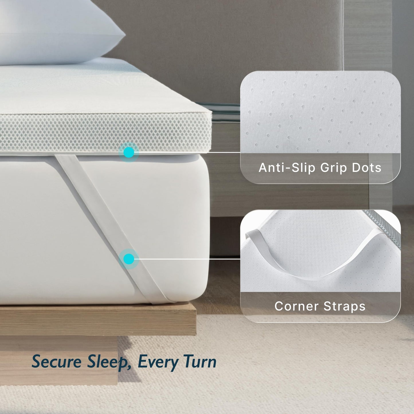Breescape Cooling Mattress Topper Queen Size - 3 Inch Soft Breathable Foam Mattress, Cooling Mesh Cover, High Density Support, Non-Slip Elastic Straps, 3-Side Zipper Removable & Washable, 60*80 Inches