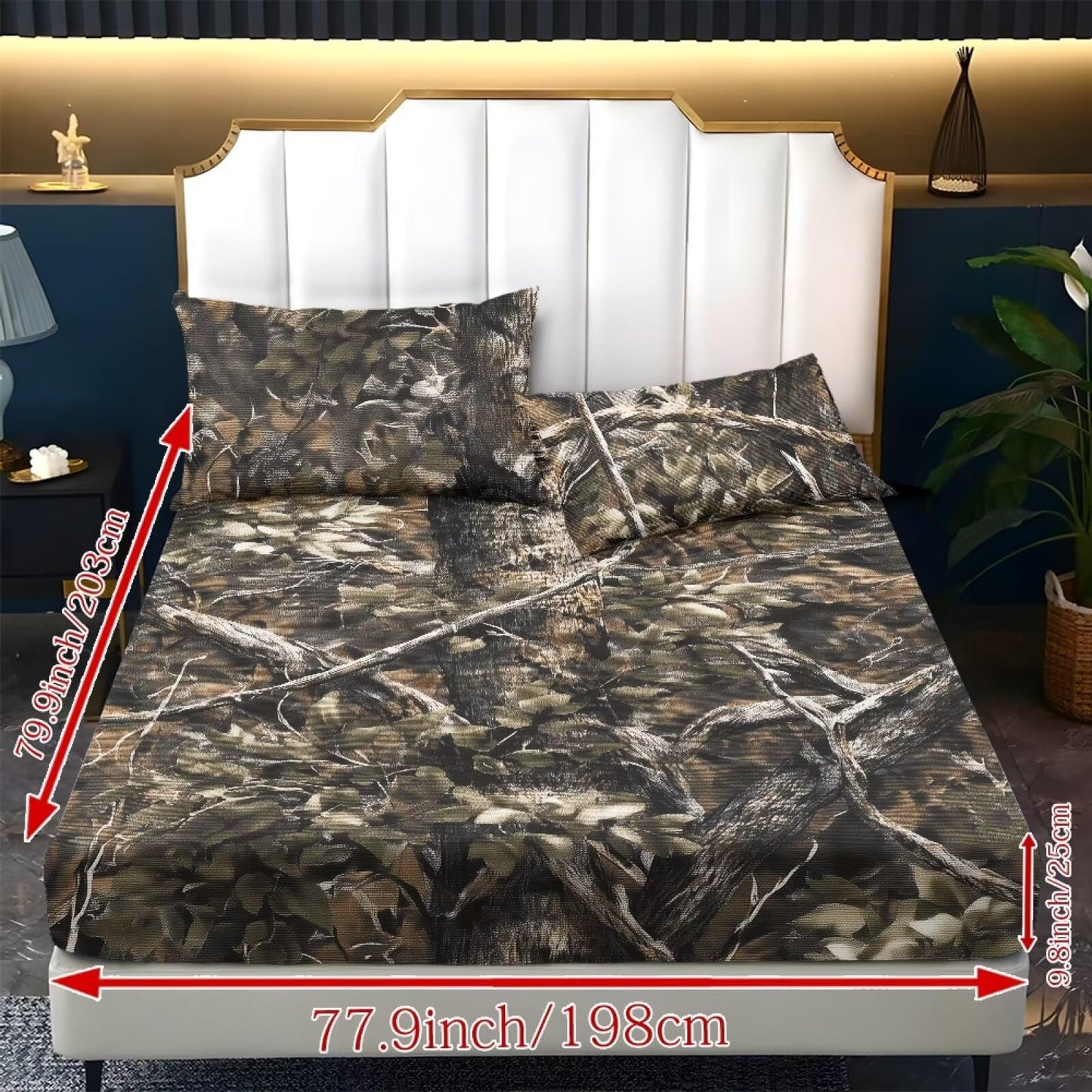 ZDCUSTOM XL Size 3 Piece Sheet Set Stay in Place Fade Stain Resistant Cooling Bed Sheets with All Around Elastic Cozy Bedsheet & Pillowcases for Bedroom Decor Hunting Camo, 39" x 79"