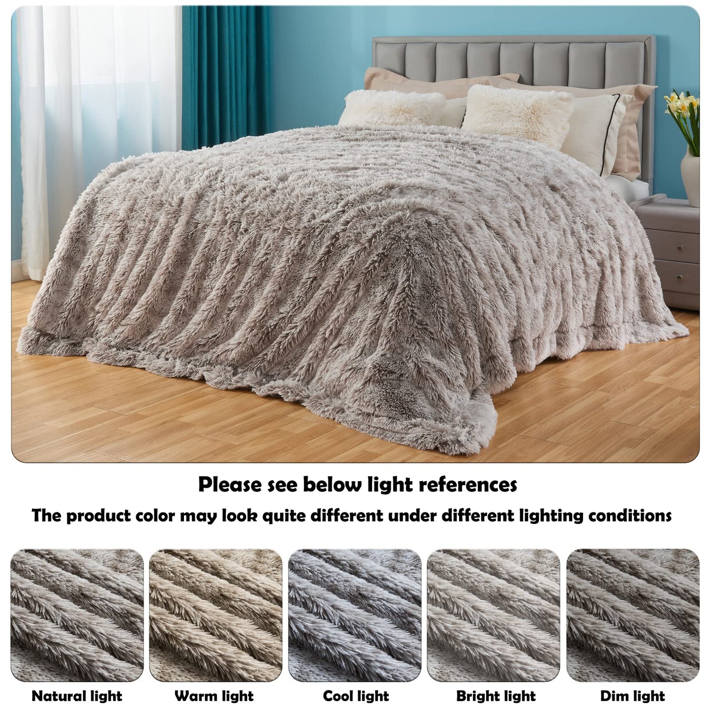 GONAAP Fuzzy Faux Fur Throw Blanket Twin Size Frosty Grey Super Soft Cozy Plush Fuzzy Shaggy Blanket for Couch Sofa Bed (Frosty Grey, Twin(60"x80"))