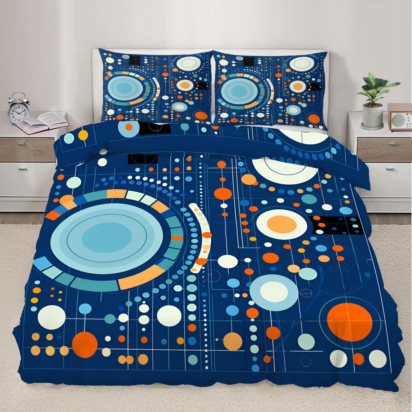 Blue Geometry Duvet Cover California King, Ultra Soft Microfiber Bedding Set 3 Piece Bedroom Decor Modern Abstract Comforter Cover and 2 Pillow Sham with Zipper Closure