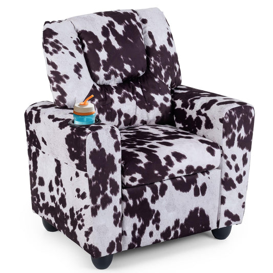 GLACER Kids Recliner with Cup Holder, Velvet Toddler Lounge Chair w/Adjustable Backrest & Footrest, Spring-Loaded Seat Cushion, Push Back Toddler Sofa for Boys & Girls Ages 3+ Years Old (Cow)