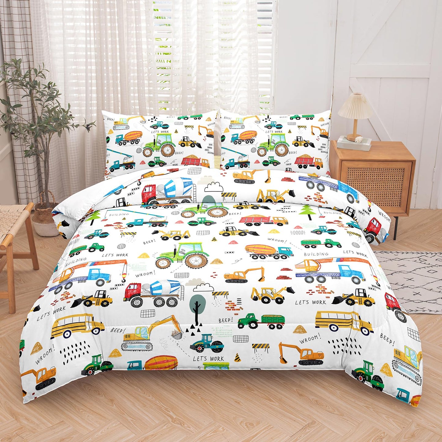Peopleareok Construction Comforter Set Twin (68x86 Inch), 2 Pieces Construction Excavator Tractor Bedding Sets for Boys Toddler Children, Super Soft Microfiber Comforter with 1 Pillowcase