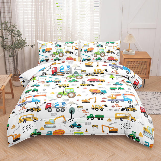 Peopleareok Construction Comforter Set Twin (68x86 Inch), 2 Pieces Construction Excavator Tractor Bedding Sets for Boys Toddler Children, Super Soft Microfiber Comforter with 1 Pillowcase