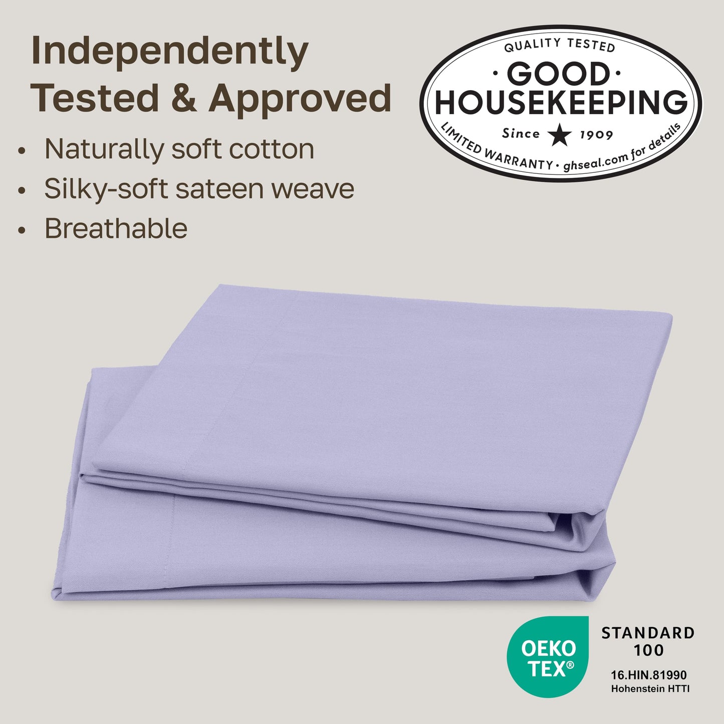 California Design Den Natural 100% Cotton Pillow Cases Queen Size Set of 2 - Cotton Pillow Cases Standard Size/Queen Size, Sateen, Envelope Closure, Gentle on Skin, Soft and Durable - Lavender