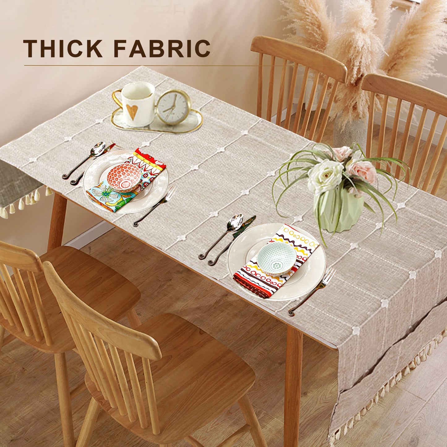 Ajerg Coffee Table Cloth, Boho Coffee Table Cover for Living Room Tablecloth Cover with Pockets & Tassel, Rectangle Striped Coffee Tablecloths Washer Dryer Fridge Top Dust Cover - 20x57inch