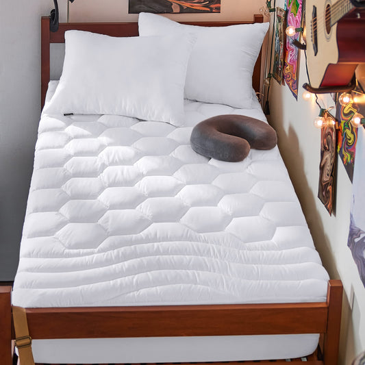 Bedsure Twin XL Mattress Pad - Soft Mattress Topper for College Dorm Room Essentials, Extra Long Twin Quilted Fitted Bed Cover Protector with 8-21 Inches Deep Pocket, Washable, White, 39x80 Inches