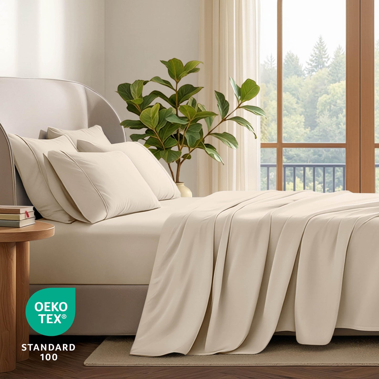 Bare Home Hotel Luxury Full Sheet Set, Extra Soft - 6 Piece Set - Deep Pockets - Easy Fit - Cooling & Breathable - Wrinkle, Fade, Stain Resistant - Includes 4 Pillowcases (Full, Sand)