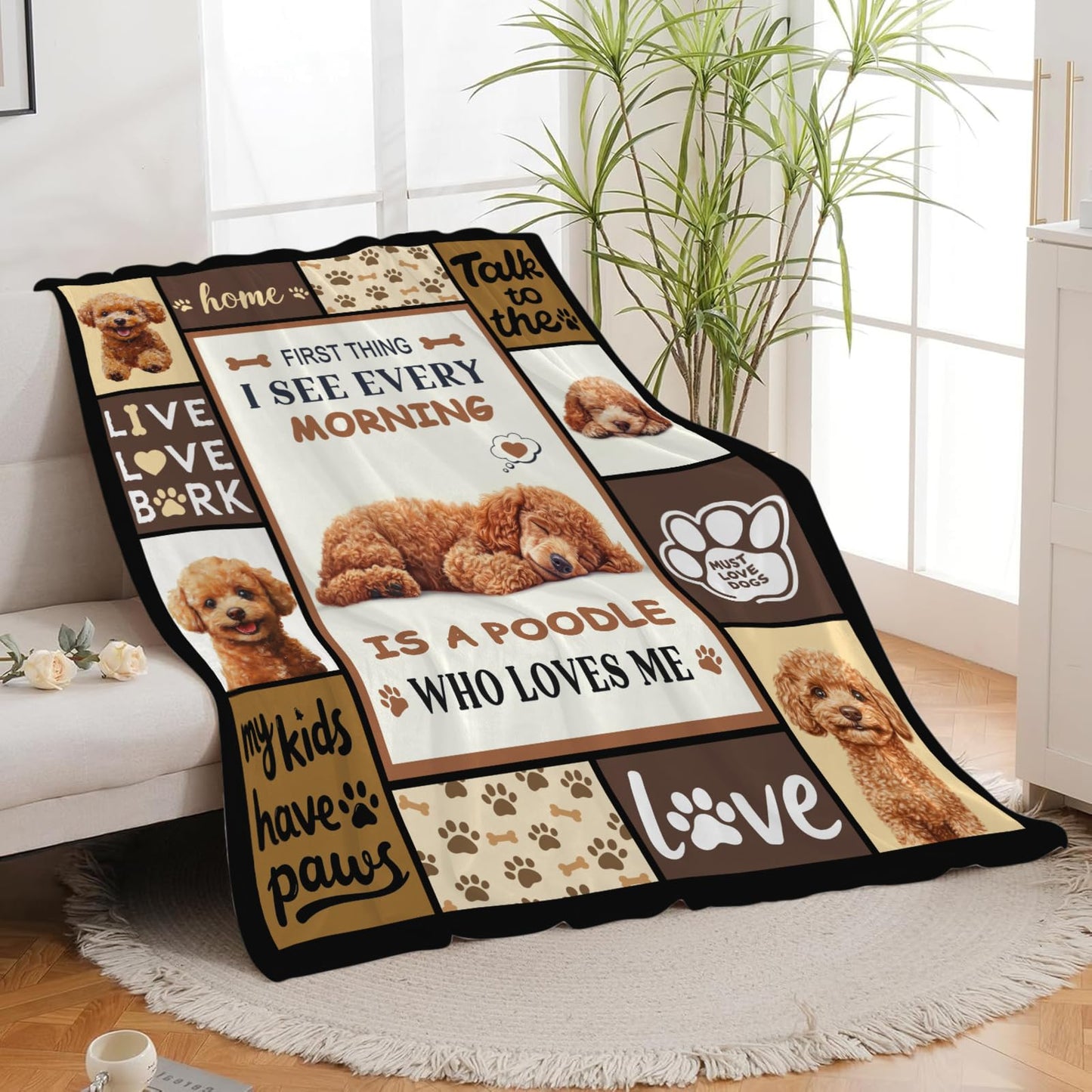 Lovira Poodle Throw Blanket Dog Print Blankets Gifts for Couch Sofa Bed Stuff Decor Lightweight Soft Cozy Fleece Plush Warm Flannel Bedding for Lover Men Women 40"x50"