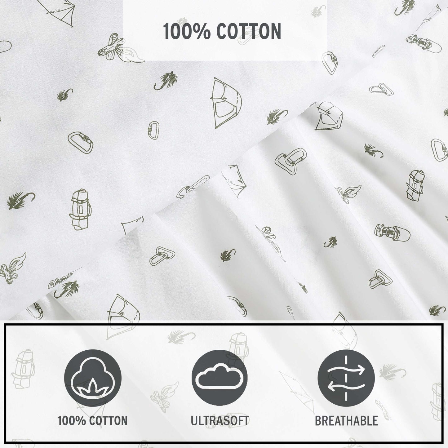 Eddie Bauer - Sheet Set, Luxurious Cotton Percale Bedding with Matching Pillowcase, Crisp & Cool, Fully Elasticized (Camp Green, Twin)