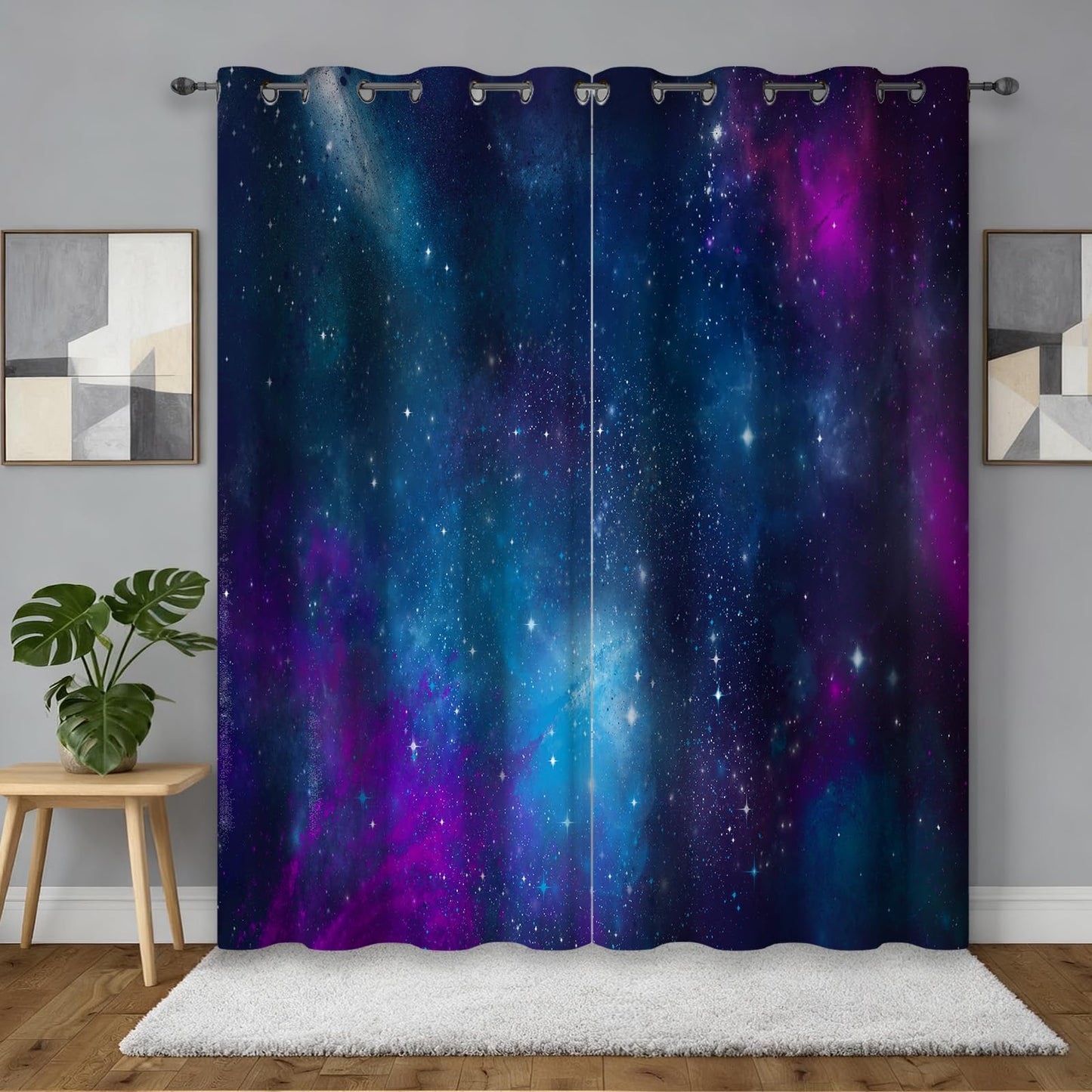 keepitcozi Galaxy Space Blackout Curtains for Bedroom Living Room Outer Nebula Universe Starry Sky Stars Decor Grommet Thermal Insulated Darkening Window Drapes 2 Panel Set, 52Wx63L