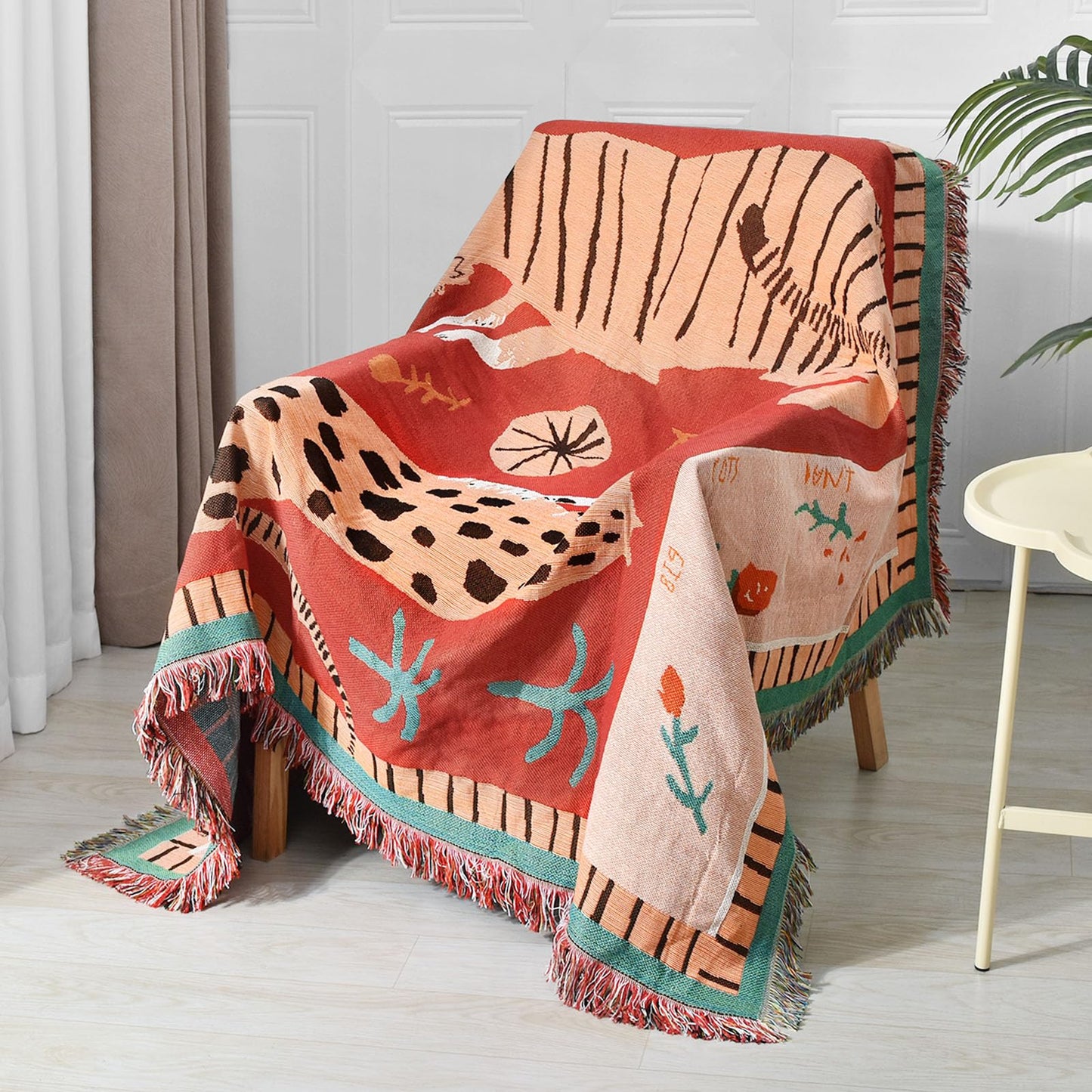 Shesyuki Boho Throw Blanket Reversible Cotton Bohemian Tapestry Hippie Room Decor Outdoor Blanket Double Sided (Boho Leopard 50"x60")