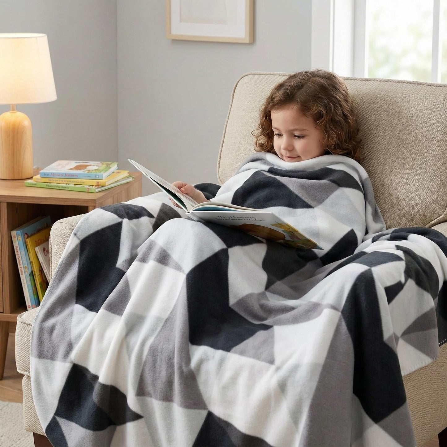 CAI TENG Triangle Fleece Throw Blankets Bulk 6 Pack Lightweight Warm Soft Cozy Kids Blanket 50 x 60 in Pet-Friendly Thin Small Blanket for Home, Bed, Sofa, Office, Gifts, Outdoor Grey Black