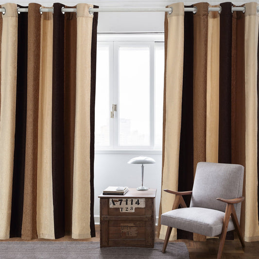 VIAGL Bedroom Absolute Heat Insulation Chenille Vertical Striped Color Window Curtains Living Room Buttonhole Single Panel (W52xL63, Brown)