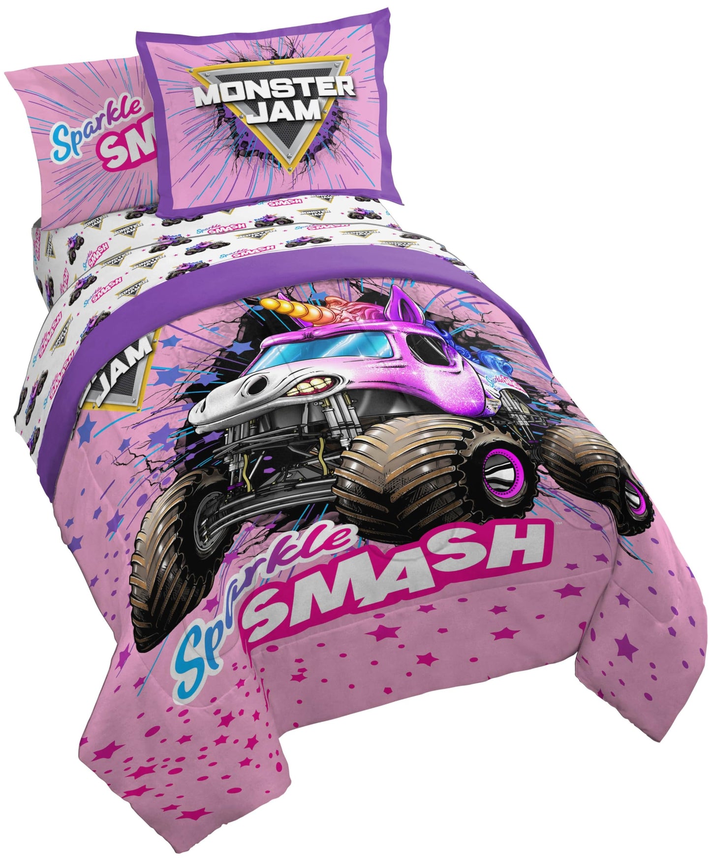 Jay Franco Kids Bed Set, Pink, Monster Jam, 5 Piece Twin