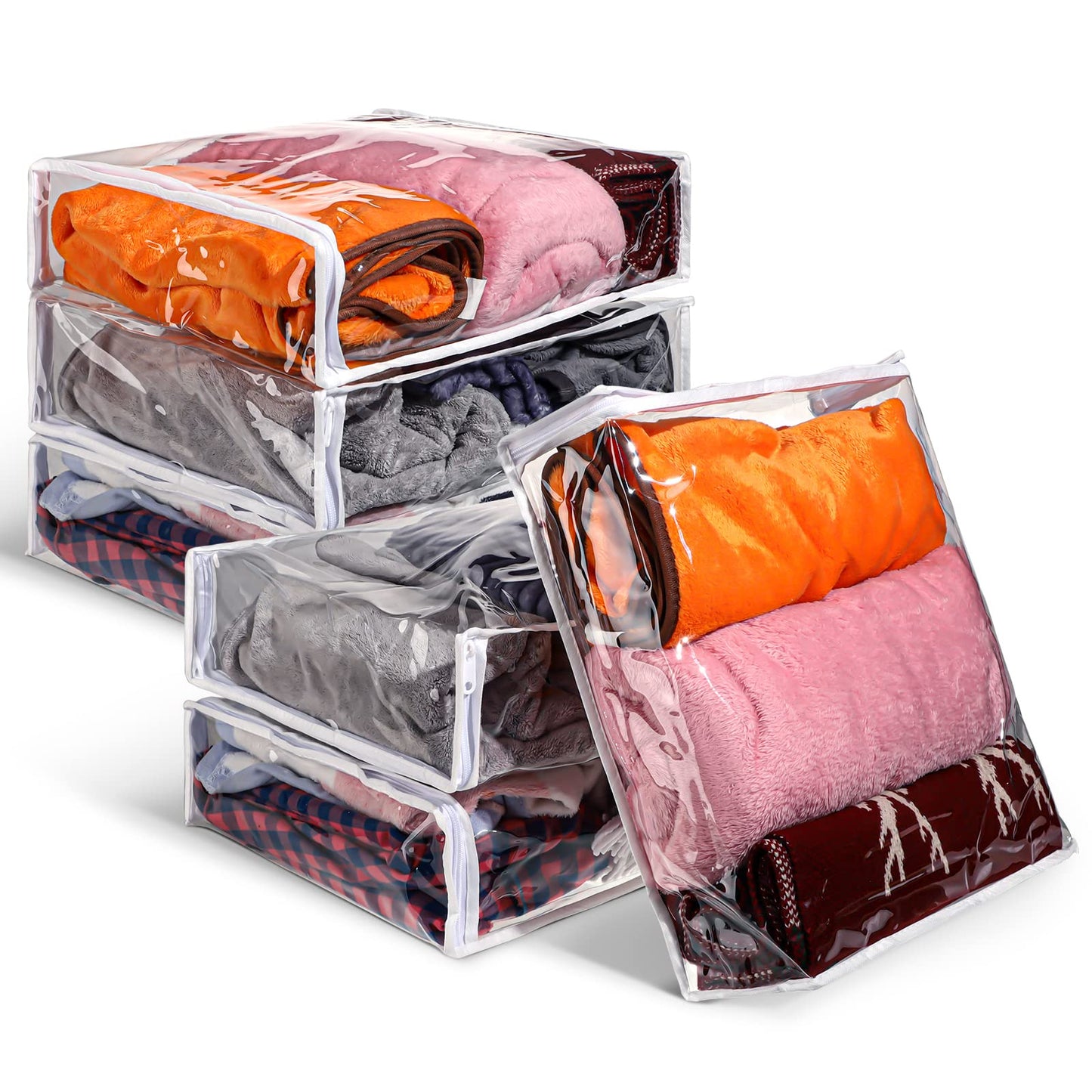 6 Packs Clear Zippered Storage Bags Sweater Moth Bags Vinyl Plastic Storage for Blankets Clothes Bed Sheet Organizer with Zipper for Closet Linen Sweater Clothes Comforters Pillow(16 x 14 x 4 Inch)