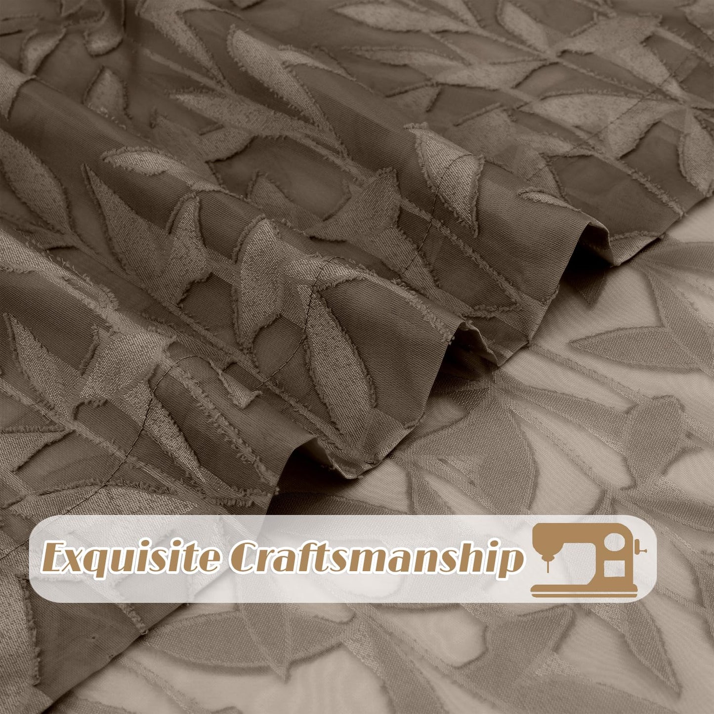 Gwine Chocolate Brown Curtains 84 Inches Long 2 Panels Set, Light Filtering Soft Lightweight Sheer Curtains, Leaf Clip Jacquard Textured Curtain for Bedroom Living Room, 42Wx84L Inches, 2PCS