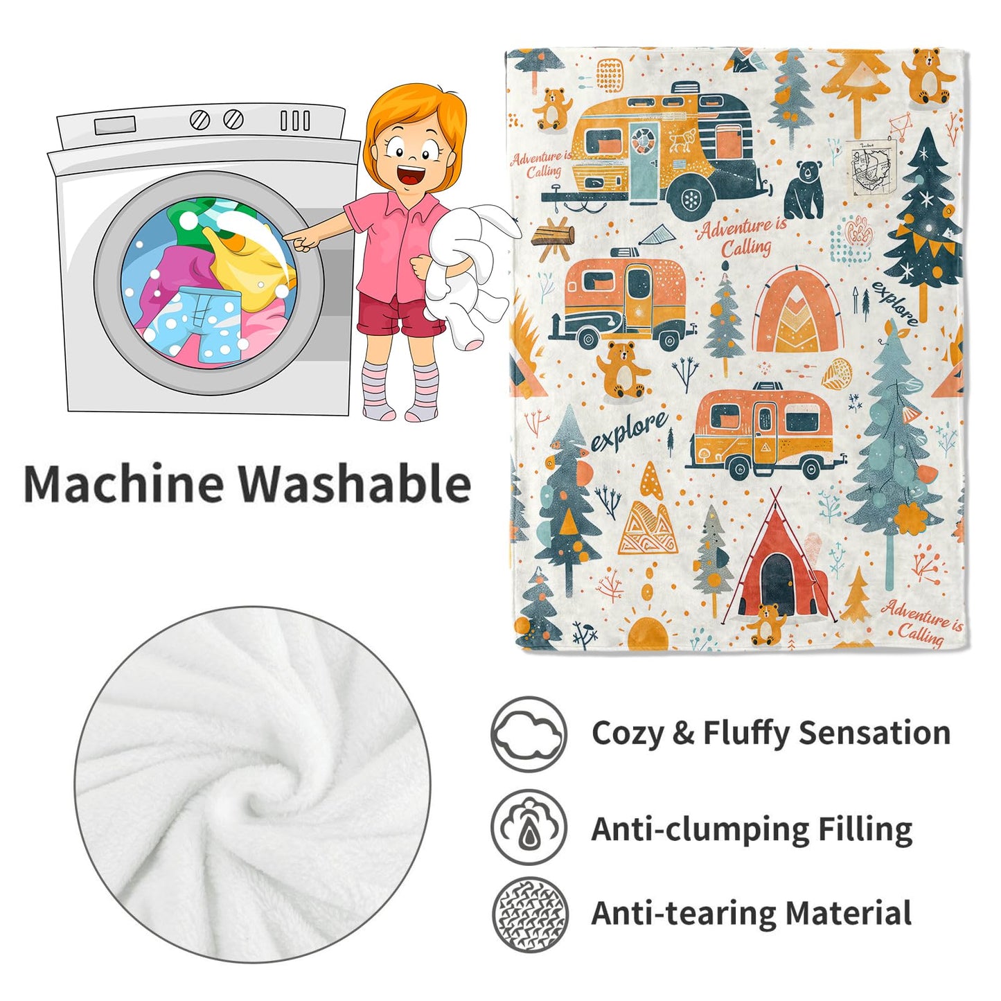 VODRM Adventure Camping Blanket Outdoor Camper Picnic Throw Blankets Gifts for Girls Adults Lightweight Soft Fleece Cozy for Sofa Couch Bed Room Travel Birthday Party Decor 50x60in