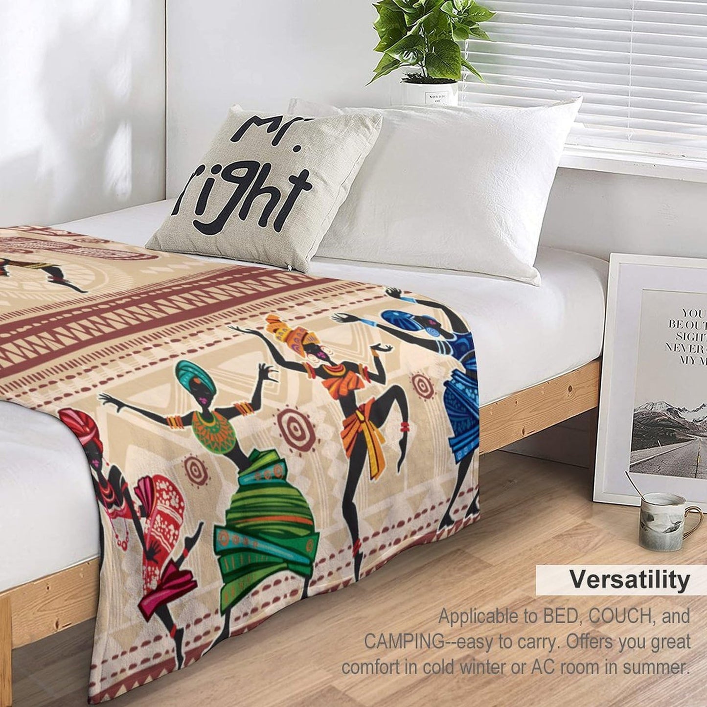 GoDazzling African Blanket, Black African Women Dancing Bohemian Ethnic Art Rustic Print Super Soft Flannel Throw Blanket for Bed Sofa (330GSM Flannel) 30"x40"in (76 * 102cm)