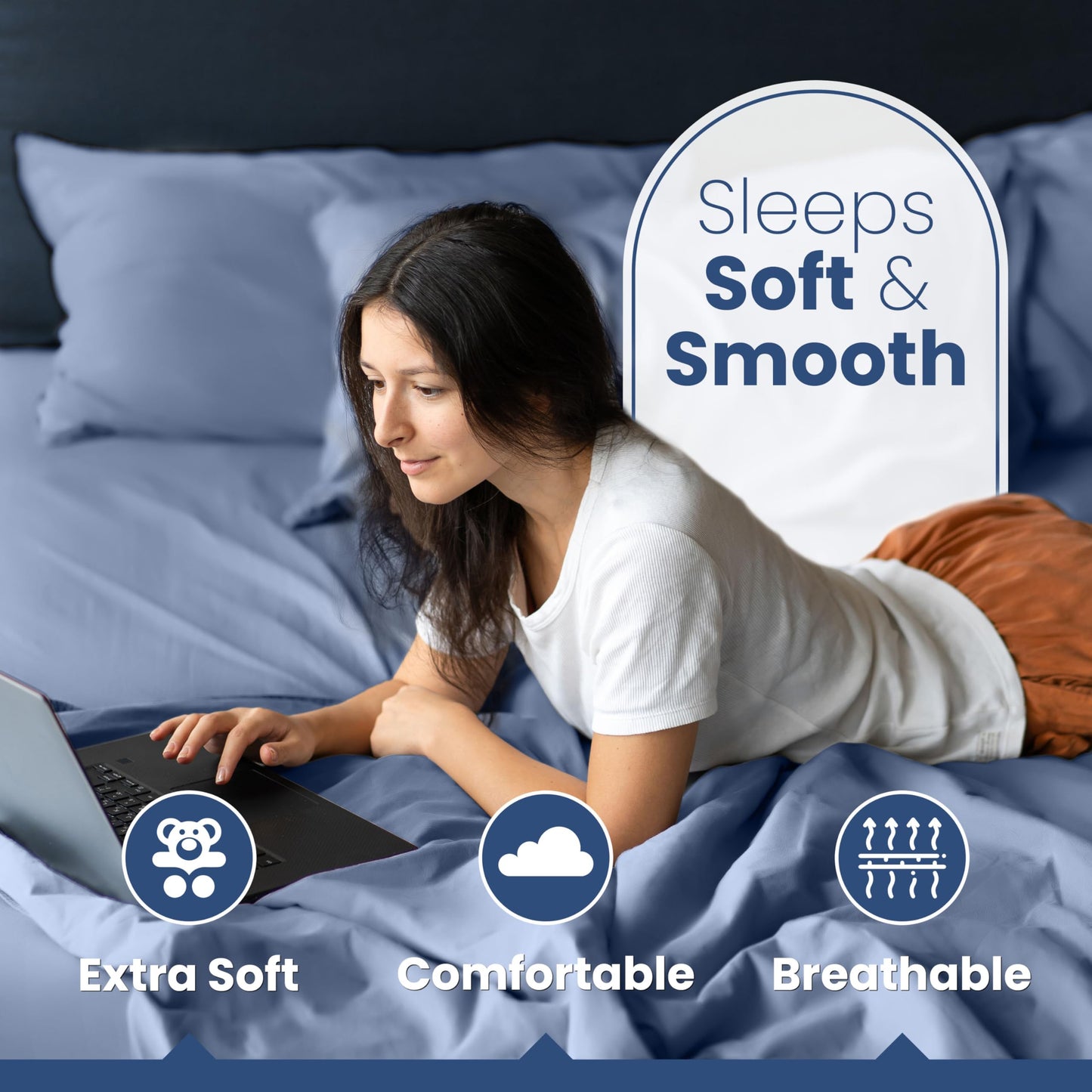 4 Piece Queen Sheet Set | 400 Thread Count | Queen Size Bed Sheets Set | Lightweight Breathable 100% Cotton Sheets | Wrinkle Resistant & Fade Resistant Sateen Sheets | Silky Soft & Durable | Blue